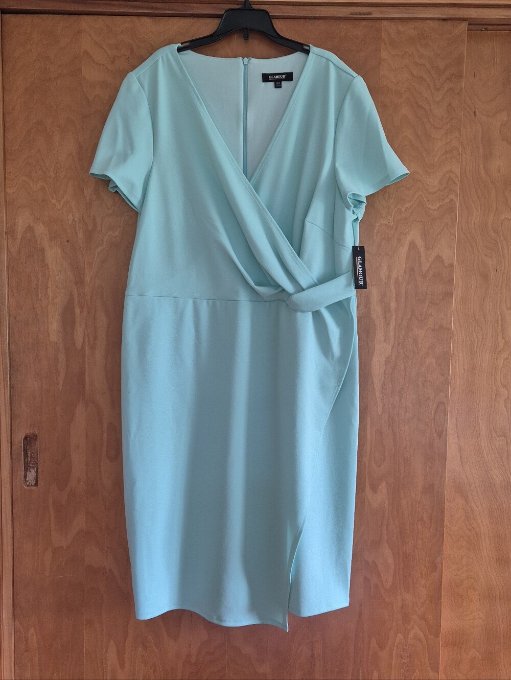 Glamour Women's Plus 18W Green Faux-Wrap Midi Dress